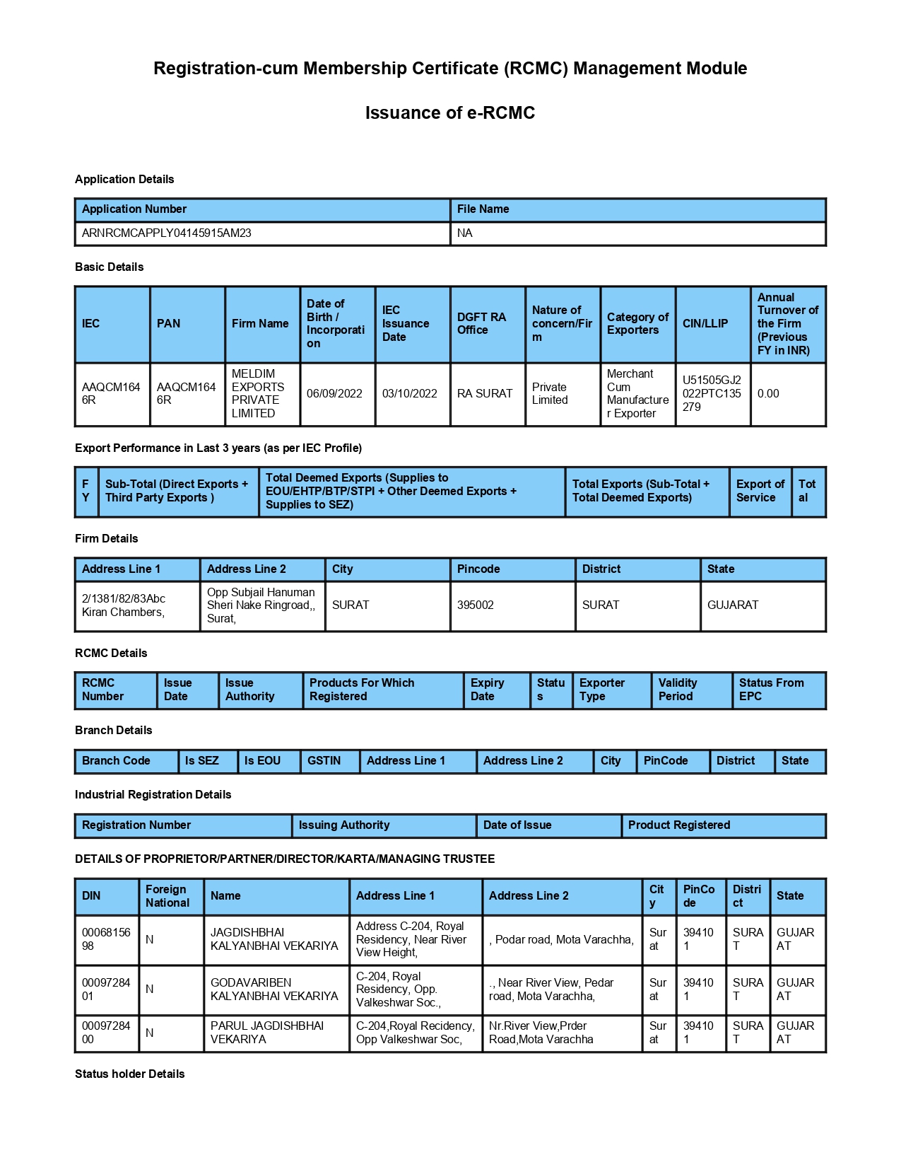 Registration-cum Membership Certificate (RCMC) Management Module